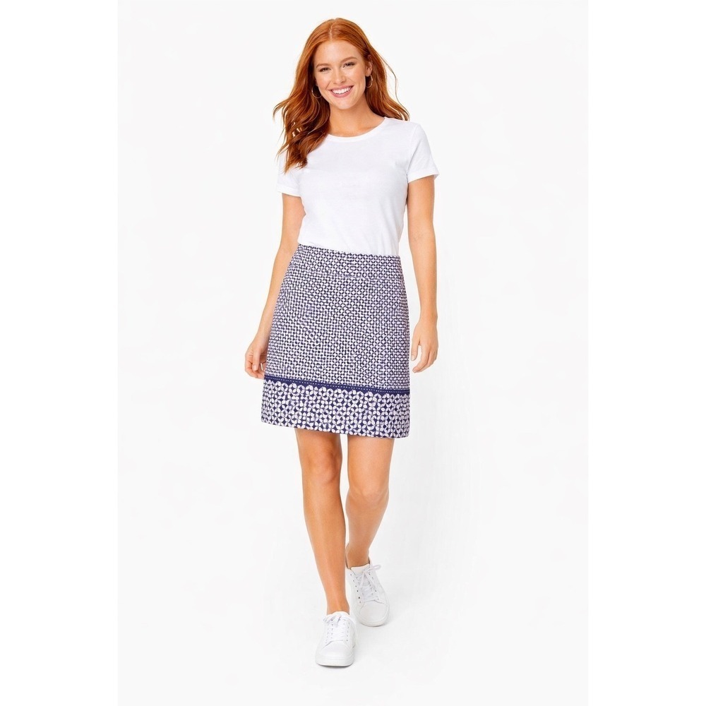 Talbots Purple White Print Skirt Size 14 Cotton Stretch Preppy Career